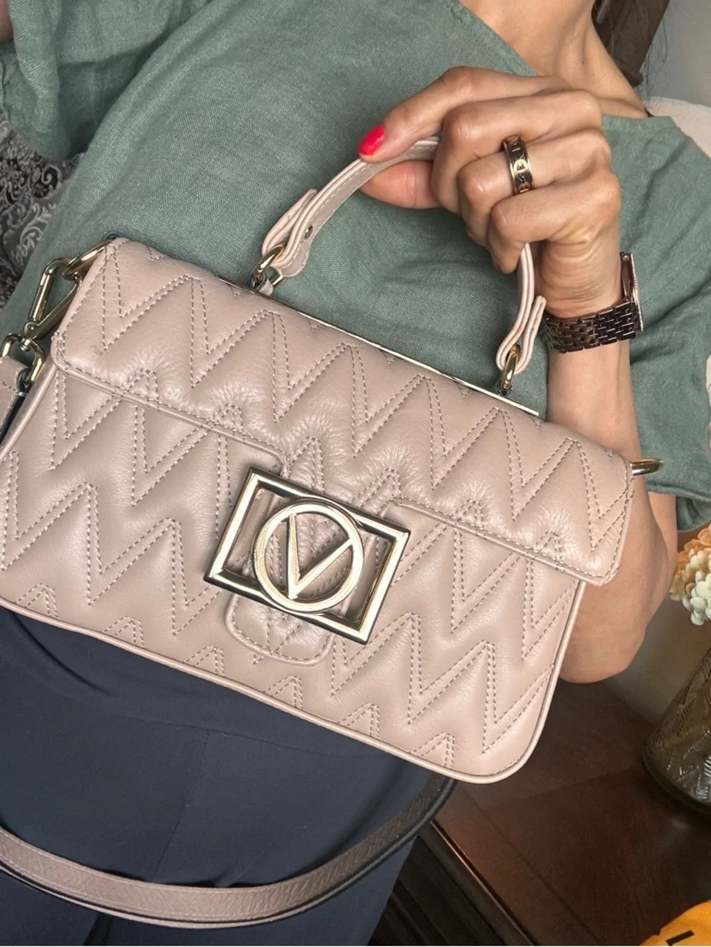 Mario Valentino Quilted Top-Handle Shoulder Bag in Blush Pink - Picture 9 of 11